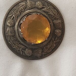 Vintage Style Brooch with Amber Gem
